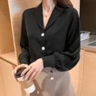 Long-sleeve Collared Button-up Chiffon Blouse