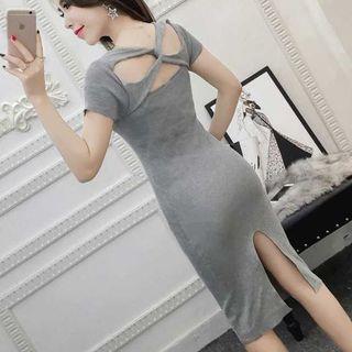 Cross Back Short-sleeve Knit Dress