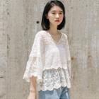 Bell-sleeve Lace Blouse Almond White - One Size