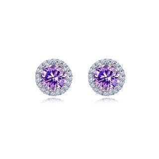 Fashion And Simple February Birthstone Purple Cubic Zirconia Stud Earrings Silver - One Size