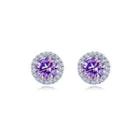 Fashion And Simple February Birthstone Purple Cubic Zirconia Stud Earrings Silver - One Size