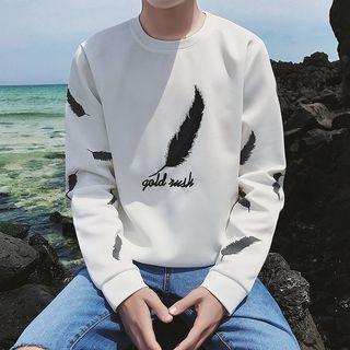 Long-sleeve Feather Printed T-shirt