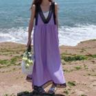 Lace Trim Sleeveless Maxi Shift Dress