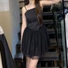 Spaghetti Strap Henley Mini A-line Dress