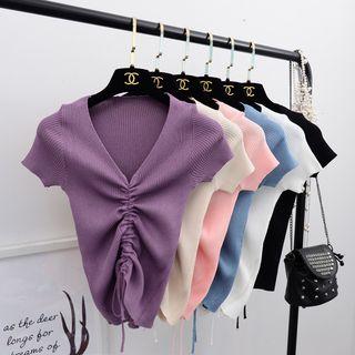 Drawstring Short-sleeve Rib-knit Top