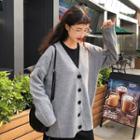 Plain Loose-fit Cardigan Gray - One Size