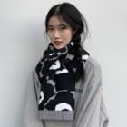 Floral Print Knit Scarf Black - One Size