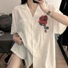 Short-sleeve Rose Print Loose-fit Shirt