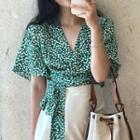 Elbow-sleeve Floral Print Wrap Top