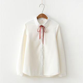 Fleece-lined Tie-neck Blouse