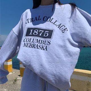 Long-sleeve Round-neck Lettering Sweatshirt / Plain Frayed Shorts