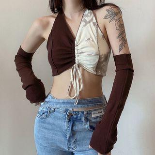 Halter-neck Two Tone Top + Arm Sleeves