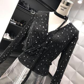 V-neck Star Print Long-sleeve Top