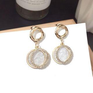 Rhinestone Shell Disc Dangle Earring 1 Pair - Gold Earring - One Size