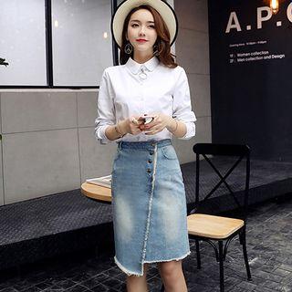 Long-sleeve Shirt / Denim Skirt