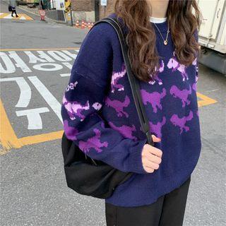 Jacquard Sweater Dark Purplish Blue - One Size