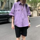 3/4-sleeve Shirt Jacket Purple - One Size