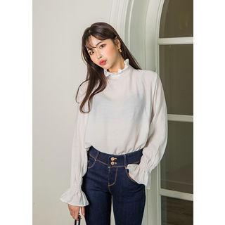 Tall Size Frill-neck Keyhole-back Top
