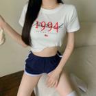 Slim-fit Embroidered Crop T-shirt White - One Size