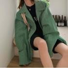 Striped Button-up Jacket Green - One Size