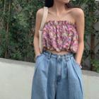 Ruffle-trim Floral Tube Top As Shown In Figure - One Size