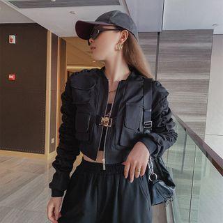 Buckled-front Multi-pocket Crop Jacket