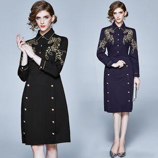 Horse Embroidered Long-sleeve Sheath Dress