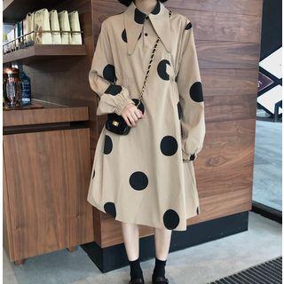 Balloon-sleeve Dotted Collar Dress As Shown In Figure - One Size