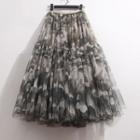 Camouflage Mesh Midi A-line Skirt Green - 60-102cm