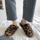 Leopard Print Slingback Furry Flat Sandals