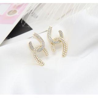 Geometric Rhinestone Faux Pearl Alloy Dangle Earring 1 Pair - Gold - One Size