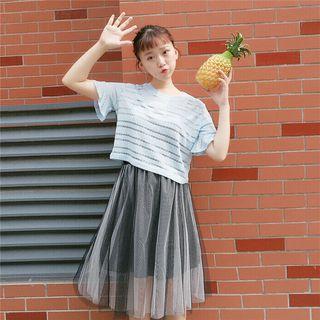 Set: Striped Top + Mesh Dress