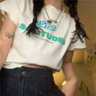 Letter Printed Short-sleeve T-shirt As Shown In Figure - One Size