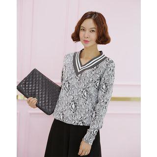 V-neck Floral Pattern Sweatshirt