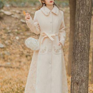 Lace Trim Flower Embroidered Midi Coat