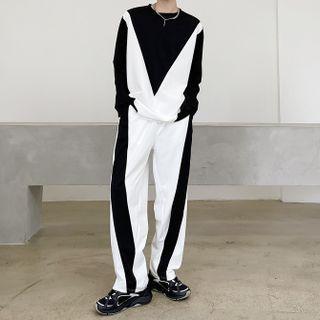 Long-sleeve Color-block Top / Pants