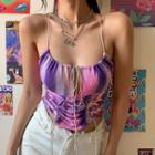 Drawstring Ruched Tie-dyed Cropped Camisole Top
