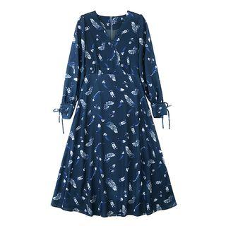 Feather Print A-line Chiffon Dress