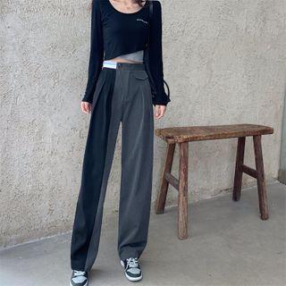 Color-block Pleated Wide Leg Pants