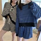 Striped Long-sleeve Loose-fit Top / Shorts