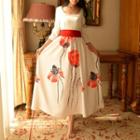 Floral Print 3/4-sleeve Maxi Chiffon Dress