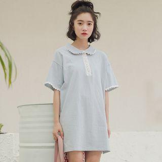 Lace Trim Short-sleeve Polo Dress