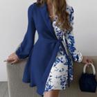 Long-sleeve Floral Print Mini Blazer Dress