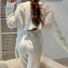Asymmetric Long-sleeve Cable Knit Sweater As Shown In Figure - One Size