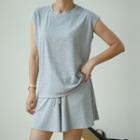 Set: Sleeveless Top + Drawstring Skort