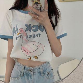 Cartoon Duck Print T-shirt White - One Size