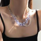 Chunky Faux Crystal Chain Faux Pearl Alloy Necklace White & Transparent - Silver - One Size