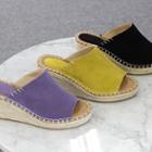Wedge-heel Genuine Leather Espadrille Slippers