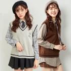 Set: Knit Vest + Plaid Shirt + Tie