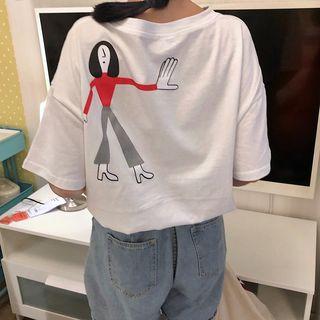 Short-sleeve Cartoon Printed Lettering T-shirt
